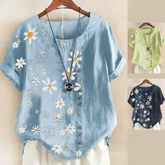 レディース ブラウス Tシャツ チュニック 春夏 半袖 花柄 プリント 可愛い ボートカラー 丸首 涼しい 清楚 綿 コットン 着心地 ゆったりliuLMQ08特別価格