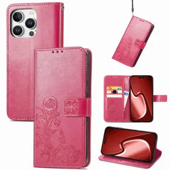 【在庫セール】ノートブック型携帯電話保護カバー多機能携帯電話ホルスター財布携帯電話ホルダーバンプパターンテクスチャ耐久性摩擦耐性携帯電話ケース男性と女性に適した多色オプション (四つ葉のクローバー赤) 手帳型 ケース 16 に適用するiPhone