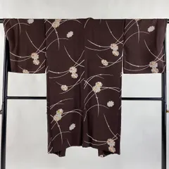 【美品】 羽織 身丈109cm 裄丈67.5cm L 雪輪 小槌 焦茶色 正絹 逸品 【中古】