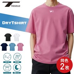 THESEUS 半袖シャツ 同色２枚セット ピンク ロゴ ホワイト ドライＴシャツ メッシュ 吸汗速乾  DryTshirt PINK Logo WHITE TB72
