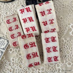 476・Ｒ-1914　ドイツ　イニシャルテープ　ひげ文字　5種セット　ドイツ　アンティーク　ヨーロッパ　刺繡　アルファベット　レア　アンティーク　ハンドメイド　糸　素材　刺繍　ハンドクラフト　ヴィンテージクラフト　ヴィンテージ雑貨