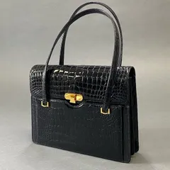 Hg8《JRA公認》 シャイニングクロコ クロコダイルレザー ハンドバッグ カバン ブラック 本クロコ レディース 女性用