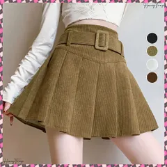 送料無料 プリーツスカートコーデュロイミニスカート レディース ハイウエスト ショートスカート ベルト付き 韓国風Aラインスカート インナーパンツ付き 着やせボトムスお洒落 膝上丈スカート美脚 フレアスカート秋冬 台形スカート 脚長