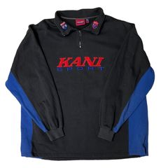 【古着/スウェット】KARL KANI(カールカナイ) カナイスポーツ スウェット ハーフジップ ブラック 黒 ブルー 青