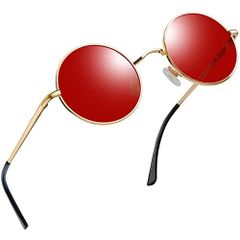A08赤 Joopin サングラス メンズ 偏光 丸型 UV400保護 紫外線カット 軽量 丈夫 レトロ ファッション クラシックデザイン ケース付き 旅行 お出かけ 釣り 運転 登山 ブラック赤