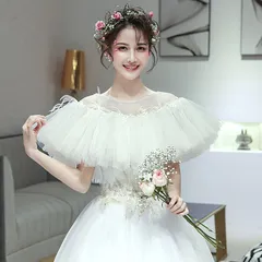 ショール ウェディングショール 白 ウェディング ホワイト 結婚式 花嫁 二次会 パーティー ウェディング  フェミニン ガーリー レース 透け感 豪華 プリンセス 森ガール チュール  前撮り 透け感