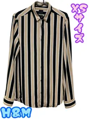 H&M　メンズ　長袖シャツ　ストライプ　おしゃれ　美品　小さめ　XSサイズ　ブラック　ベージュ　U-521