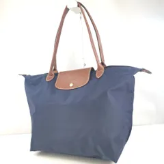 【 Longchamp 】N  A-3 ロンシャン プリアージュ 大容量 ナイロン レザー 折り畳み 通勤 ハンドバッグ 手提げ トート 婦人鞄 ネイビー系