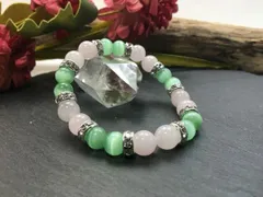 ローズクォーツ&キャッツアイ（L.グリーン） パワーストーン ブレスレット （シルバー）レディース 女性  数珠ブレス 開運 プレゼント ギフト [G]