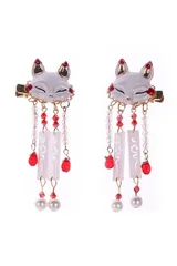 【即日発送】狐 髪飾り タッセル ヘアクリップ YINKE 漢服 和装 浴衣 和風 古風 二個セット ヘアアクセサリー 着物 ヘアアクセサリー パール 揺れる おしゃれ ヘアピン 写真撮影