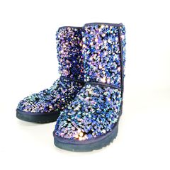 美品 アグ UGG Classic Short Stellar Sequin ムートンブーツ ショート スパンコール 紫 パープル 24㎝ ステラシークイン