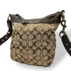 良品 463 コーチ ショルダーバッグ シグネチャー キャンバス レザー 茶