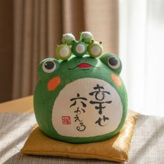 日本製 ぎり和紙ぽっちゃりかえる  蛙　カエル　置物 縁起物 雑貨 インテリア ギフト 海外プレゼント かわいい おしゃれ 新築祝い 結婚祝い お祝い 母の日 父の日 敬老の日 記念品6-569