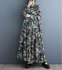 新品 2026新作 大きいサイズ ゆったり　レディース ロング　ワンピース　春 秋冬 新品 長袖 動物柄