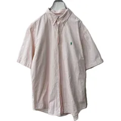 Ralph Lauren 半袖 ストライプシャツ L ベビーピンク ホワイト ラルフローレン ボタンダウン 古着卸 アメリカ仕入 a708-5674