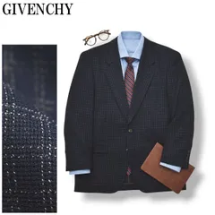 【清涼】 ジバンシー GIVENCHY マイクロ ウィンドウペンチェック シングル 2B テーラードジャケット アンコンジャケット ブレザー 夏用 ビジネス カジュアル S ネイビー メンズ