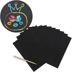 スクラッチアート 10枚入り B5サイズ 約182×257mm レインボー 無地 ペーパー 削るだけスクラッチ用竹ペン付きセットSCR-002