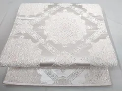 5k2331 袋帯　絹　唐織　正倉院文様　家紋　銀色　白　青　花柄　和装　着物 5k2331 袋帯 絹 唐織 正倉院文様 家紋 銀色 白 青 花柄 和装 着物