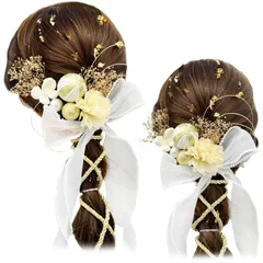 【特価商品】水引 金箔 金箔 フェイクフラワー 和玉 和玉 かすみ草 和装 ホワイトパール 組紐 着物 小さい花 リボン 留袖 チュールリボン 振袖 花 七五三 浴衣 発表会 結婚式 袴 卒業式 成人式 [RA016] 【Baramoly】髪飾り