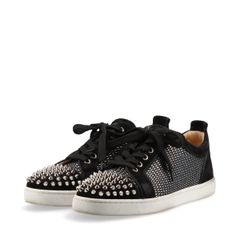 Christian Louboutin クリスチャンルブタン LOUIS JUNIOR SPIKES ORLATO FLAT スパイクスタッズ ビーズ レザー × スエード スニーカー メンズ 39 ブラック×シルバー イタリア製