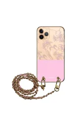 iPhone15 ケース iPhone 15 スマホケース スマホショルダー 肩掛け ハード チェーン付き 花柄 お花 フラワー 大人女子 可愛い グリーン パープル 透明 ストラップ  100cm カラー03