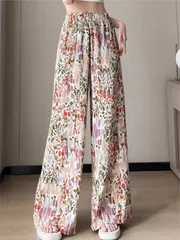 ワイドパンツ 春夏 プリーツパンツ レディース 花柄 プリーツワイドパンツ 涼感 ロングパンツ ボトムス ウエストゴム 冷感素材 カジュアル 涼しい 爽やか 薄手 シンプル 大きいサイズ 着痩せ ゆったり 美脚 cshimei01