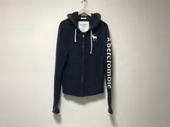 本物アバクロンビーアンドフィッチAbercrombie&Fitchコットンダメージ加工ジップロゴ刺繍スウェット長袖トレーナーサーフアメカジミリタリーワークビジネススーツストリートスケーターゴルフメンズネイビー紺Sパーカー