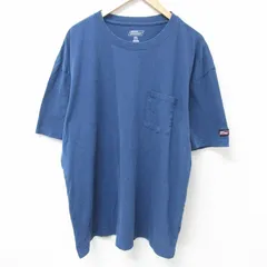 XL/古着 ディッキーズ Dickies 半袖 ブランド Tシャツ メンズ 無地 胸ポケット付き 大きいサイズ コットン クルーネック 薄紺 ネイビー 25m