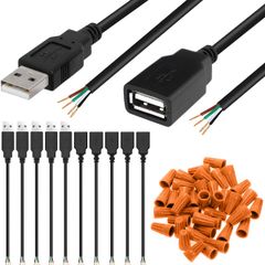新品 Xiatiaosann USBケーブル、4ピンDIYオープンワイヤデータ充電コードへのUSB 2.0タイプAメスオス、Arduino用、DIY USB電源、5 個 USBオス+ 5 個 USBメスのためのディップUSBを交換する