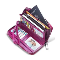 JEEBURYEE 財布 メンズ レディース 長財布 カードケース 小銭入れ 本革 レザー 磁気防止 大容量 カード18枚収納 (パープル L)