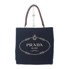 ★多少スレ傷あり★ PRADA パニエ ハンドバッグ キャンバス レザー ブラック ブラウン レディース