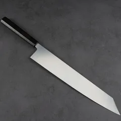 10410牛刀 尺一 両刃包丁 和牛刀 刺身包丁 黒檀黒水牛角白三本巻八角柄 白鷺 切付牛刀 和包丁 青一鋼 磨き 黒檀八角水牛 8寸