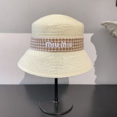 ミュウミュウ 新作 刺繍アルファベットリボン ストローハット 登場? -MM輸入1