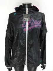 【USED】FILA フィラ ポリエステル フルジップ 2WAY ブルゾン フード 袖 脱着 ブラック系 黒 レディース L ゴルフウェア
