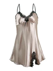 uxcell サテン レース スリップ キャミソール セクシー ワンピース ベビードール ランジェリー レディース シャンパン 前スリット XL