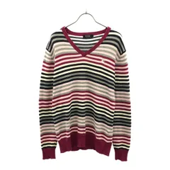 BURBERRY BLACK LABEL バーバリーブラックレーベル 三陽商会 ボーダー 長袖 Vネック セーター 2 ピンク系 ニット メンズ 古着