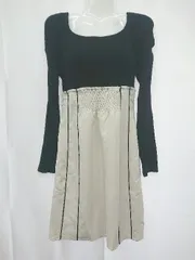 ◇ ⊆ LIP SERVICE バイカラー ドッキング 長袖 ミニ丈 タイト ワンピース サイズM ブラック アイボリー レディース E  【1410230012947】