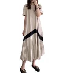 XL_カーキ [H.U.A] 【エイチユーエー】半袖 マキシ丈 ロング プリーツ ワンピース 体型カバー マタニティ レディース カーキ XL