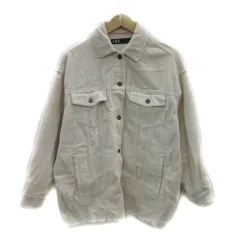 ザラ ZARA コーデュロイジャケット ステンカラー ミドル丈 無地 オーバーサイズ M オフホワイト /YS24