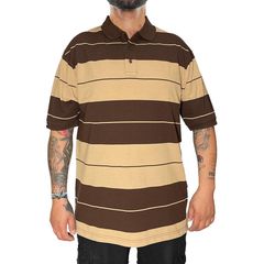 M TOWN PIQUE POLO SHIRTS【BROWN×KHAKI】(メンズ 大きいサイズ 服 ポロシャツ 半袖 ショートスリーブ ボーダー 西海岸 チカーノ ウェッサイ ローライダー ロサンゼルス LOS ANGELES)