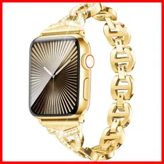 【人気商品】ステンレス ダイヤモンドラインストーン アップルウォッチ バンド ベルト Apple Apple Watch Watch 10/9/8/7/6/5/4/3/2/1、SEに対応 アップルウォッチバンド（ゴールデン、42mm(Series 互換性があり