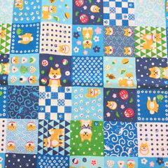 【柴犬】生地 布 日本製 ハンドメイド洋裁 犬 綿 dog 青 ブルー