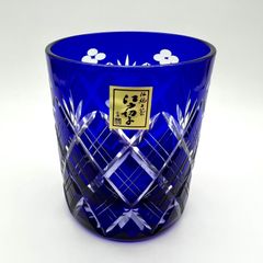 【江戸切子】 小花剣矢来紋 ロックグラス 瑠璃 ブルー ガラス 田島窯 日本製 Edo Kiriko Rock Glass