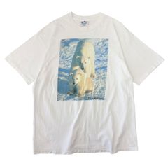 XLサイズ USA製 90s 古着 シロクマ ホッキョクグマ 写真 フォト アート Tシャツ Hanes Beefy-T シングルステッチ ホワイト