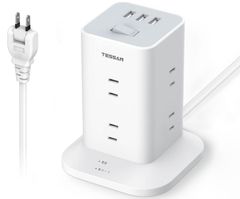 TESSAN　電源タップ タワー mini型 ２メートル　延長コード テーブルタップ OAタップ 雷ガード　TPS-04C