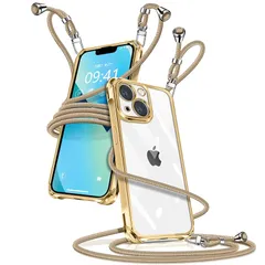 iPhone13 mini ケース クリア ショルダー iPhone13mini スマホケース アイフォン13mini カバー 肩掛け 斜めかけ 縄掛けケース 透明 薄型 軽量 TPU 携帯ケース 紐付き 斜めがけ 織りストラップ付き 長さ調整可能 取り外 0