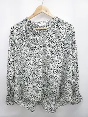 ◇ ⊂ GALLEST ギャレスト 総柄 長袖 ブラウス カットソー サイズ09 ホワイト ブラック系 レディース P  【1409090015359】