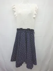 ◇ ⊂ ◎ CECIL McBEE 水玉 ドット フレアスリーブ 膝丈 ワンピース サイズM ネイビー ホワイト レディース E  【1505290022088】