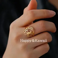 【新品未使用】錆びにくいステンレススチール製　お星様と猫（ゴールド）猫アクセサリー　 ねこアクセサリー 　猫指輪 　ねこ指輪