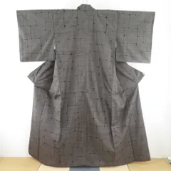 紬 着物 大島紬 茶色 幾何学模様 袷 広衿 正絹 仕立て上がり着物 身丈159.5cm